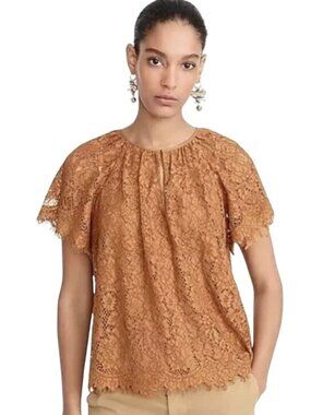J.Crew Copper Lace Flutter Sleeve Blouse Size S